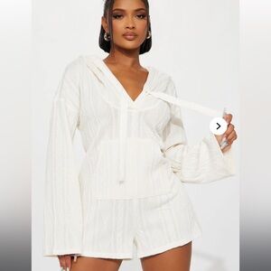 Fashion Nova Call it Even Romper Ivory Knit Hooded Romper Size Small NWT